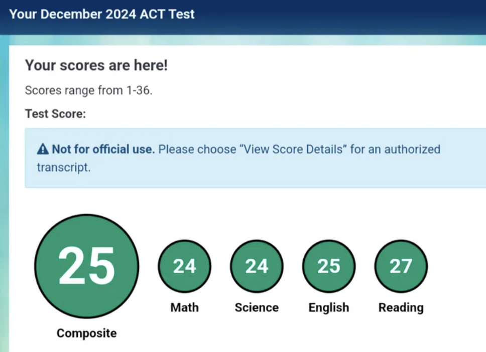 2025 ACT score — student 8 · p1