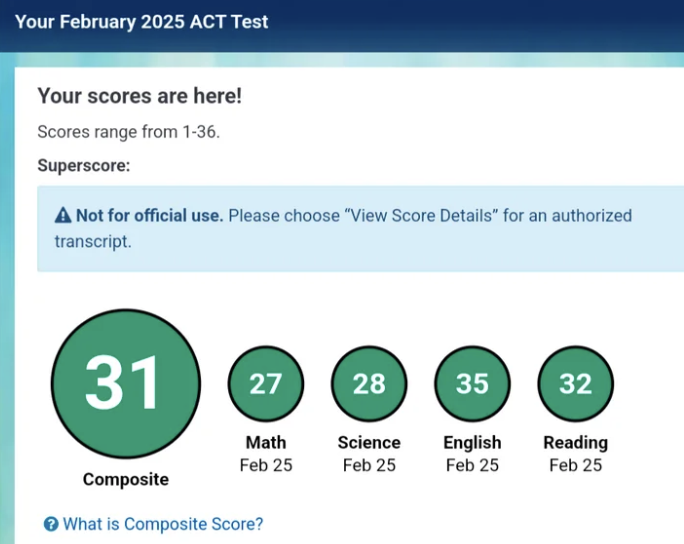 2025 ACT score — student 8 · p2