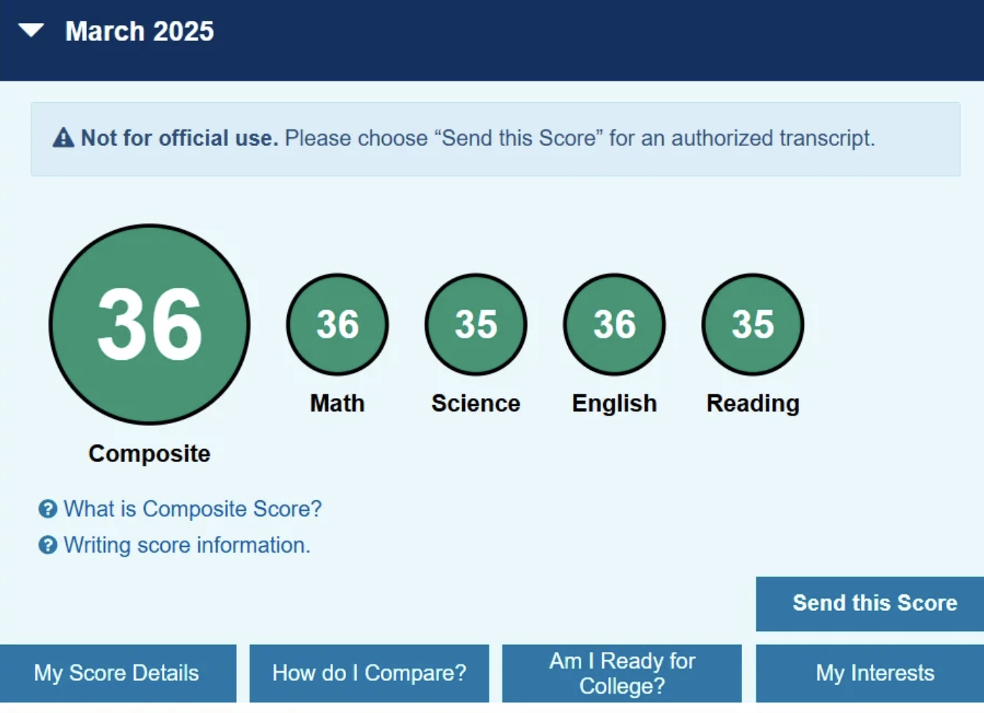 2025 ACT score — student 11