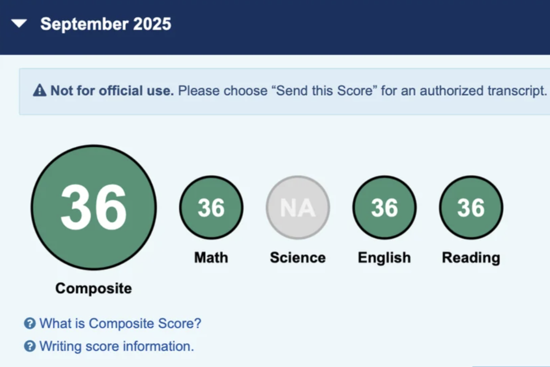 2025 ACT score — student 12