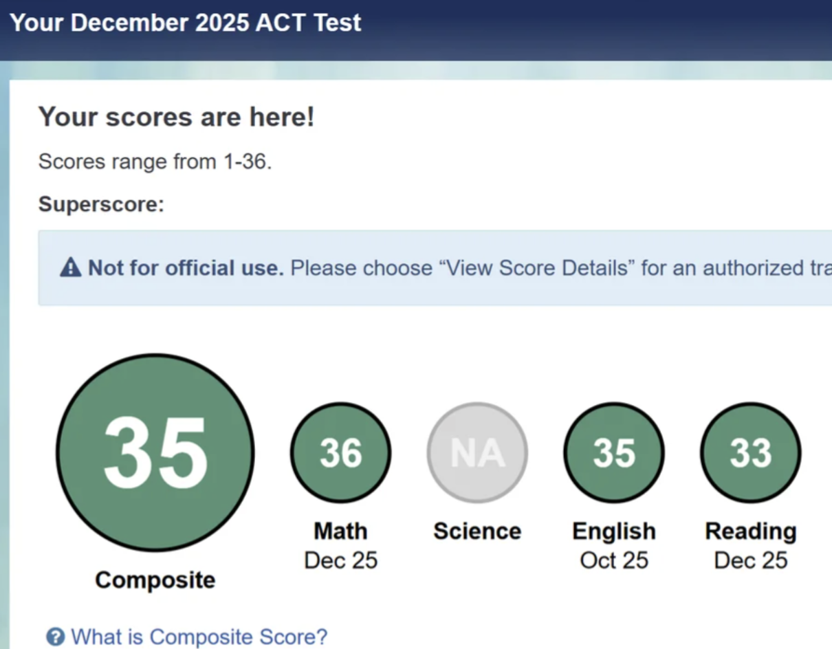 2025 ACT score — student 13