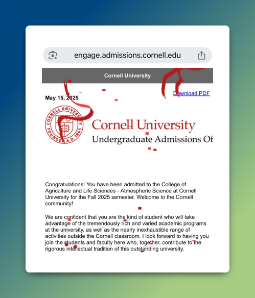 2025 Cornell University acceptance