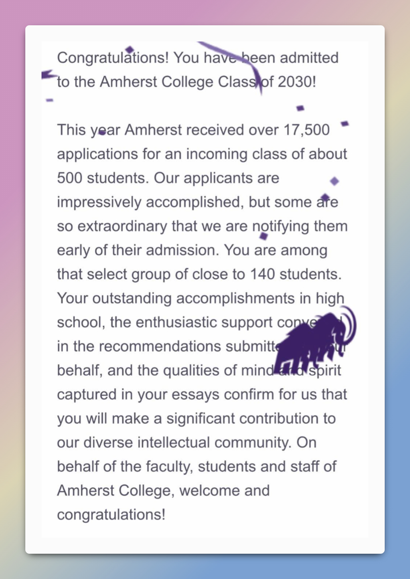 2026 Amherst College acceptance
