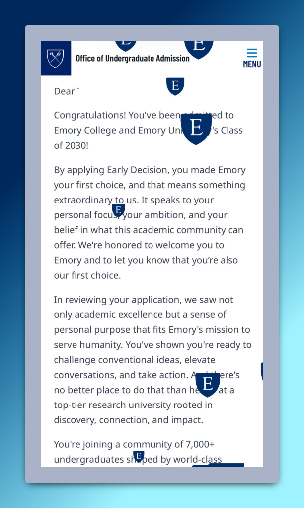 2026 Emory University acceptance