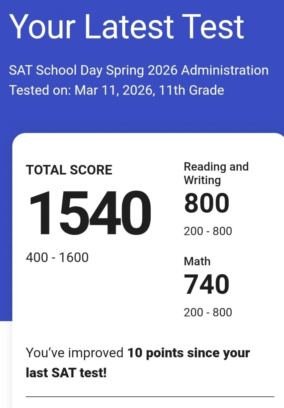 2026 SAT score result - student 13