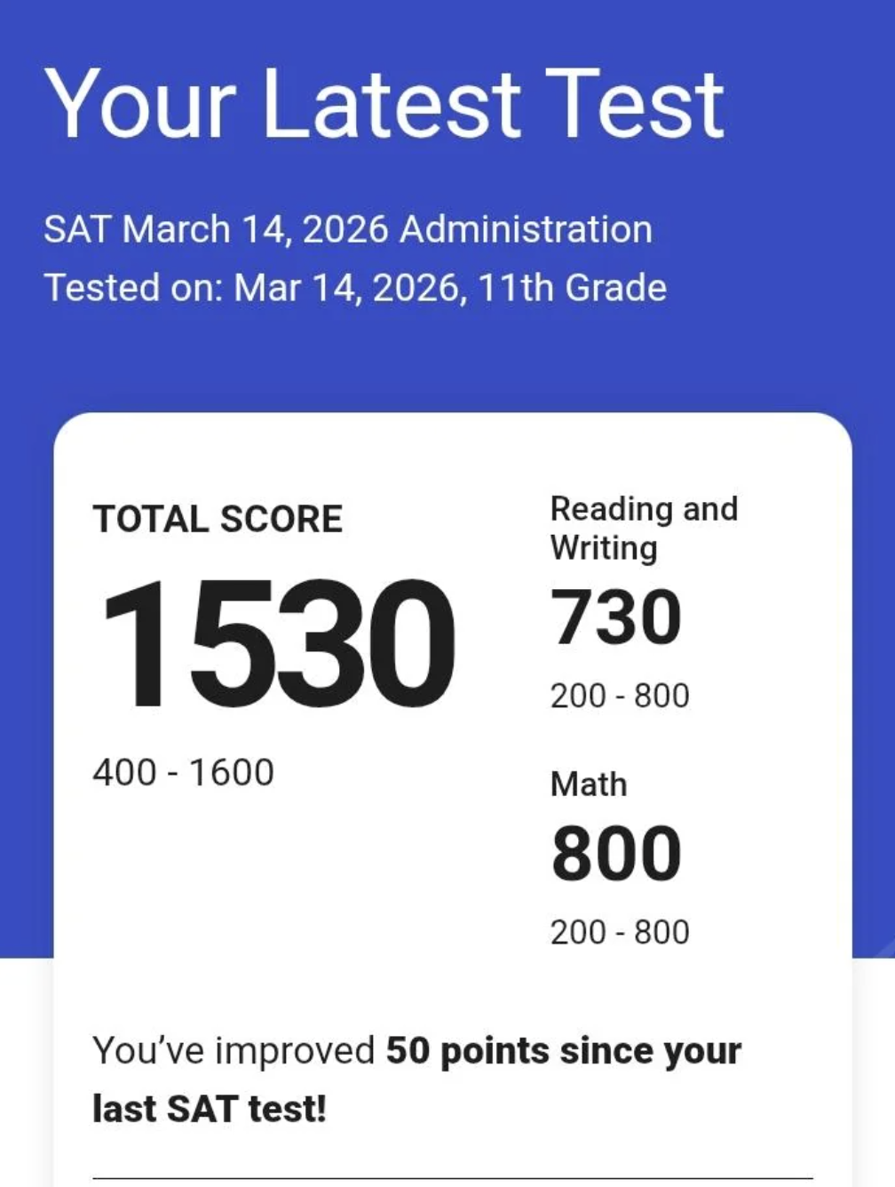 2026 SAT score result - student 3