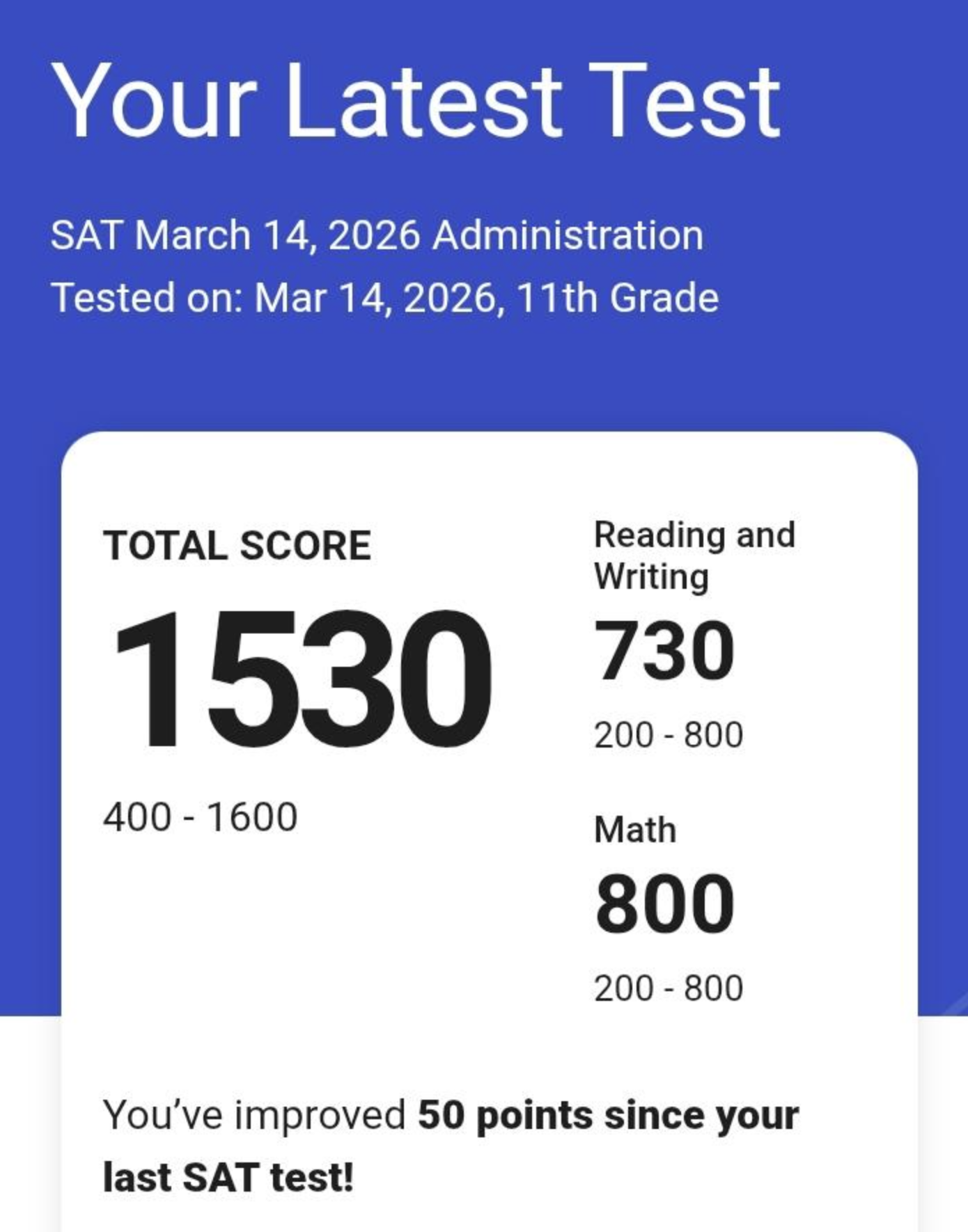2026 SAT score result - student 8