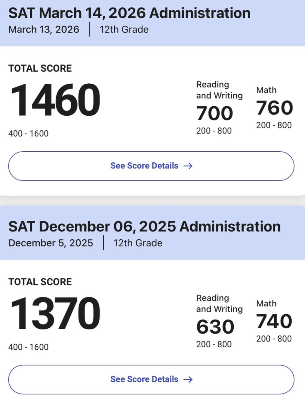 2026 SAT score result - student 9