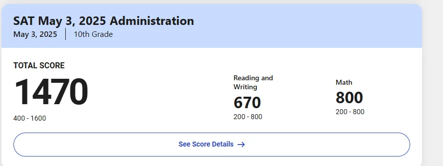 2026 SAT score result - student 0 · p2