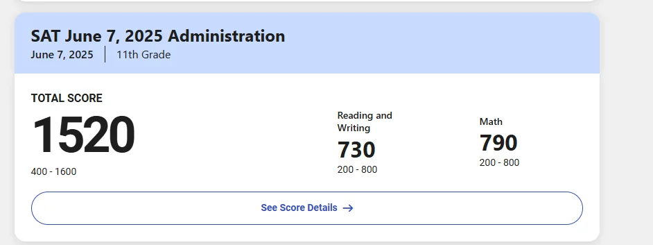 2026 SAT score result - student 0 · p3