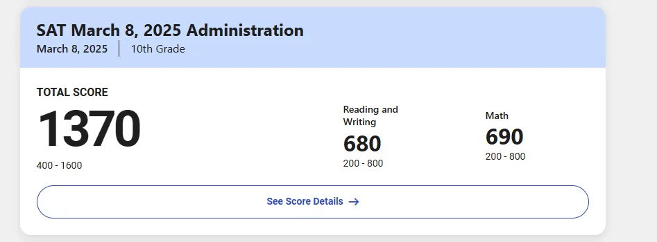 2026 SAT score result - student 0 · p4