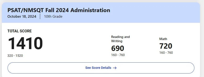 2026 SAT score result - student 0 · p5