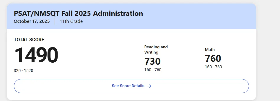 2026 SAT score result - student 0 · p6