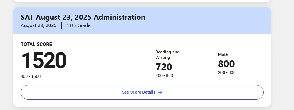2026 SAT score result - student 0 · p7